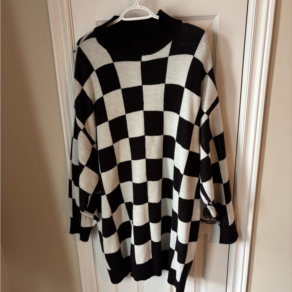 H&M Monochrome Checkered Turtleneck Sweater